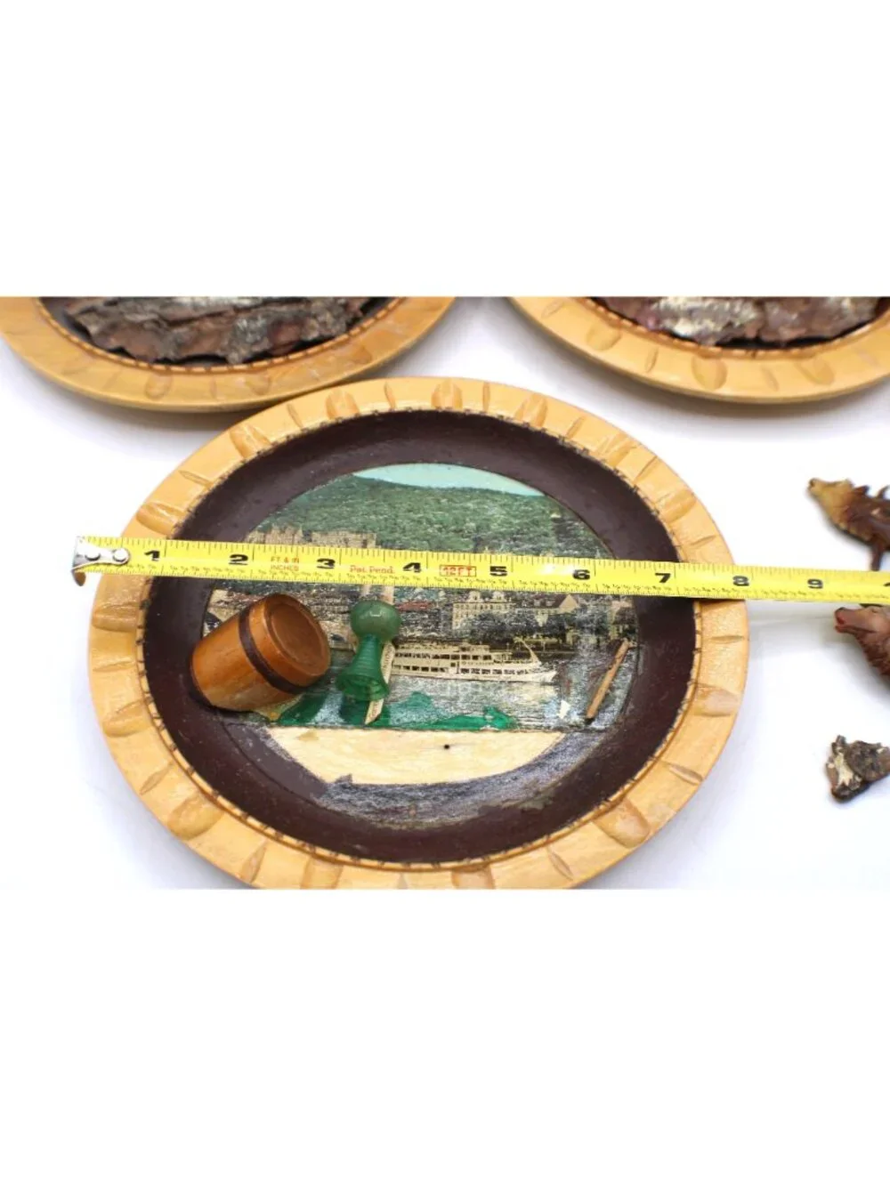 Vtg German Handarbeit 3D Wooden Wall Plates Art Set 6 Alpine Folk Art  Diorama